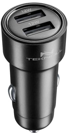 Teknoll - Caricabatterie Rapido 24W - 2 Porte USB 12W - Output totale 24W - Ricarica Sicura in auto - Protezione da Sovraccarichi - Adatto a tutti gli smartphone - Nero