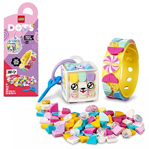 LEGO 41944 DOTS Candy Kitty Armband & Taschenanhänger mit Katze, kreatives 2-in-1 Bastelset, Schlüsselanhänger, Kinderschmuck-Set, DIY Spielzeug