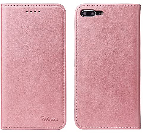 TOHULLE for iPhone 6 Plus iPhone 6S Plus Case, Premium PU Leather Wallet Case with Card Holder Kickstand Built-in Magnetic Closure Flip Folio Phone Cover for iPhone 6 Plus/6S Plus - Rose Gold
