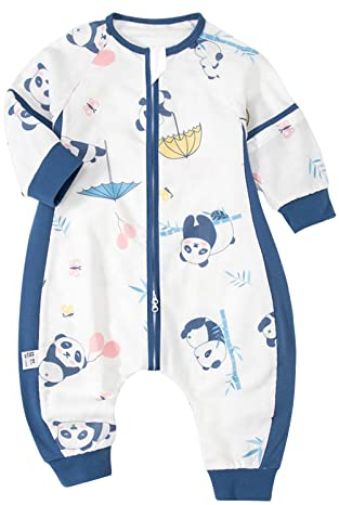 Schlafsack Baby Sommer mit Beinen & Armen, Schlafsack Kinder Ganzjährig 100% Baumwolle, Baby Schlafsack mit Füßen Abnehmbaren Ärmeln, Langarm Schlafsack 1-3 Jahr Alt Von 70 Bis 110cm Unisex (120cm, B)