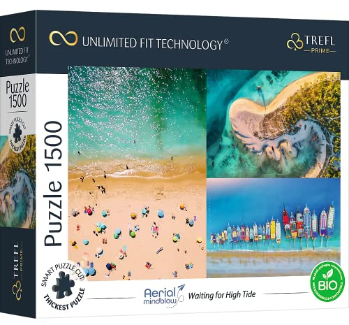 Trefl Prime - UFT - Puzzle Aerial Mindblow: Waiting for High Tide - 1500 Elemente, dickster Karton, Bio, ECO, Luftlandschaft, Collage, Strand, Urlaub, Unterhaltung für Erwachsene und Kinder
