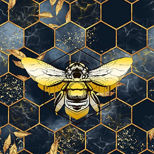 Honigbienen Stoff als Meterware,Polsterstoff mit geometrischem Wabenmuster und Marmormuster für Stühle dekorativer Stoff mit sechseckigen Bienen für Polster und Heimwerkerprojekte,92x160cm,Goldblau