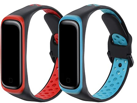 kwmobile Straps Compatible with Samsung Galaxy Fit 2 Straps - 2x Replacement Silicone Watch Bands - Smartwatch or Fitness Tracker - Black/Red/Black/Blue