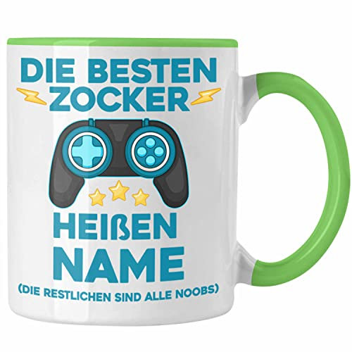 Trendation - Personalisierte Zocker Tasse Die Besten Zocker Heißen NAME Gamer Geschenkidee Jugendliche Jungs (Grün)