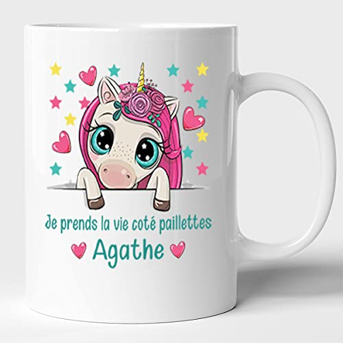 Lalasol Mug Licorne Personnalisé Cadeau Pour Bébé ou Petite Fille Anniversaire Noël - Tasse Licorne - Imprimé en France (Licorne)
