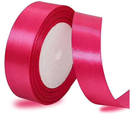 Satinbands Magenta 25mm Breit, 23 Meters Geschenkband Schleifenband für Geschenkverpackungen, DIY-Basteleien, Blumensträuße, Nähprojekte, Schleifenherstellung, Geburtstags- und Hochzeitsdekorationen
