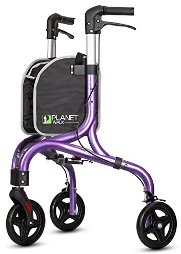 Planetwalk Premium Rollator mit 3 Rädern für Senioren – ultraleichter, faltbarer Gehwagen für ältere Menschen, Aluminium-Dreirad-Mobilitätshilfe, Dunkelviolett