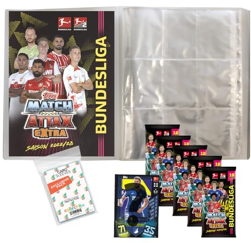 collect-it.de MY HOME OF CARDS + TOYS Exklusive Aufbewahrungshüllen im Bundle mit Match Attax EXTRA 2022/23-1 Leere Sammelmappe + 5 Booster + 1 Nationalspieler