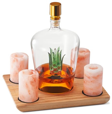 Tequila Decanter With Four Salt Shot Glasses Set with Agave Decanter, Perfect for Gifts for Tequila Lovers, 34 OZ Bottle, 1.6 OZ Shot Glass, Tequila, Liquor Party Decorations Cinco De Mayo (Agave)