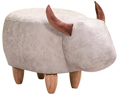 TPARIS Kreative Tier-Fußhocker|Osmanische Fußstütze Mit Niedlichem Cartoon-Dekor|Gepolsterter Hocker Aus Technischem Stoff,L40xB32cm(15,7x12,5Zoll),Kuh (weiß) – 10 cm (3,9 Zoll) Gummiholzbein