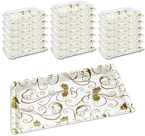 Mbsomnus 20pcs Plastic Buffet Catering Trays Reusable Buffet Trays with Lids Sandwich Platter Trays with Lids Sweet Treat for Party Food Cake Sushi Buffets(26x19x5cm - Floral Stripes)