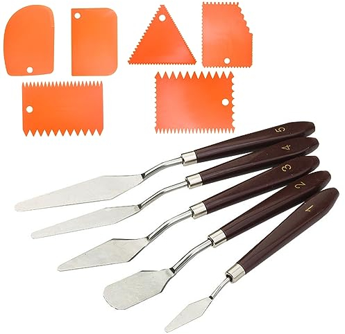 Umllpet 11 Stück Palettenmesser und Abstreifermesser Malwerkzeug Set, Spachtel für Acrylmalerei mit Zahnspachtel, Öl Malen Palettenmesser Kit zum Ölgemälde, Gouache, Aquarell, Felsmalerei