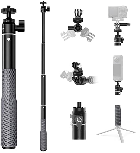TELESIN° 61cm Selfie-Stick für DJI Osmo Action 5 Pro/4/3, GoPro Hero 13 12 11 10 9 8 7 6 Max, Insta360, Rostbeständiger, Rutschfester Silikongriff mit Anti-Drop-Handschlaufe, Kamerazubehör