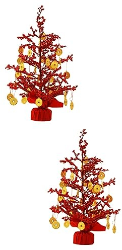 Warmhm 2 STK Chinesische Neujahrsdekoration Glücksgeldbaum Desktop-geldbaum Hausverzierung Tischgeldbaum Chinoiserie-Ornamente Glück Bonsai-Baum Münzgeldbaum Geschenk Plastik Glücklich