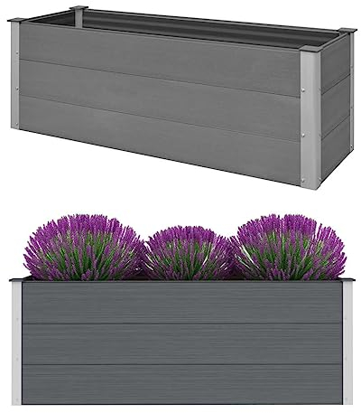 Hommdiy Garten-Hochbeet WPC,Pflanzkasten Blumenkasten Gemüsebeet Pflanzkübel Gartenbeet Pflanzbeet (Grau-150 x 50 x 54 cm)
