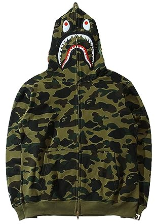 YEBIRAL Herren Bape Shark Hoodie Damen Kapuzenpullover 3D Camouflage Bape Hoodie Haikopf Shark Jacke Hip Hop Streetwear Pullover Unisex Locker Casual Sweatjacke mit Kapuze