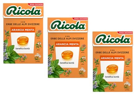 Ricola® | Caramelos de naranja y menta | Caramelos de Hierbas Sin Azúcar - 3 x 50 Gr