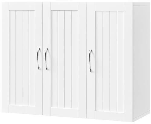 Yaheetech Badezimmerschrank Hängeschrank Wandschrank mit 3 Türen Badschrank Wandregal Küchenschrank mit Höhenverstellbarem Einlegeboden fürs Badezimmer Küche Wäscheraum, 75×31×60 cm