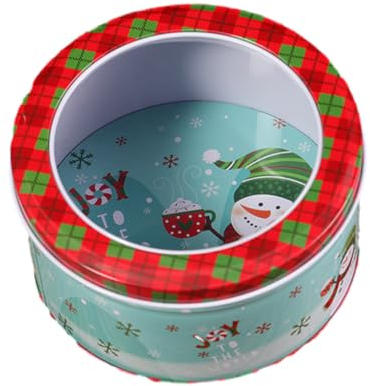 DOTBUY-SHOP Christmas Biscuit Tin, Round Cake Tin Large Storage Tin Airtight Biscuit Tins Storage, Fine Metal Box Christmas Decoration Tin Box (Set of 2,Green Hat Yeti)