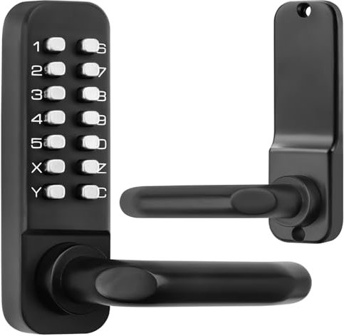 ANNFUZ Single Sided Keypad Door Lock Lever, Mechanical Keyless Entry Door Lock with Handle, Code Combination Front Gate Lock for Outdoor Fences, Not Deadbolt, Auto Lock, No Electronic (Matte Black)