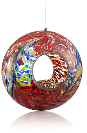 Backyard Expressions Vogelfutterstation zum Aufhängen, Glas, Mehrfarbig, Fliegenfutterspender für draußen, Mosaik-Vogelfutterstation, runde Form