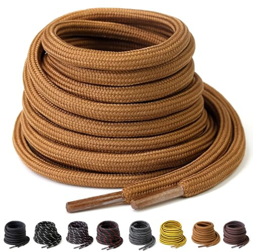 Yusimu Lacci Scarpe 4,5 mm – Stringhe Rotonde Extra Resistenti & Durevoli per Stivali da Lavoro/Scarponi da Trekking/Scarpe di Sicurezza,Marrone Chiaro, 130 cm - 1 Paio