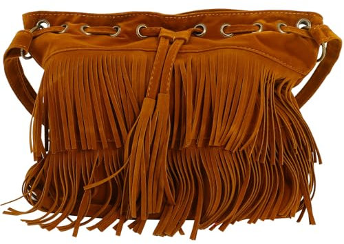 WRITWAA Borsa a Secchiello Con Frange Retrò in Marrone, Borsa a Tracolla E a Mano Per Donna