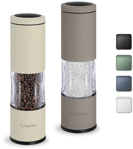 TLYSXPRO Salt and Pepper Grinder Set with Adjustable Coarseness | Manual Pepper Mill Grinder with Refillable Design | Ceramic Core | Kitchen Essential (2 Packs, Greige&Buttercream)