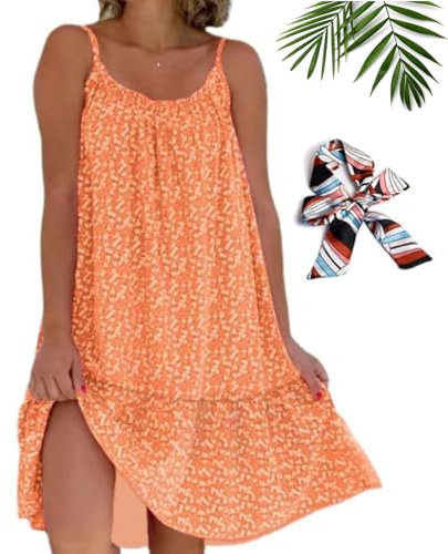 UERSUR CamiBloom Robe camisole imprimée florale pour femme, rose Chloe Sundress, Orange, XL