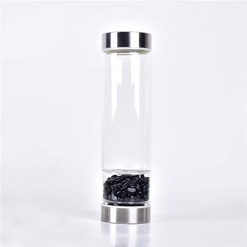 hxoity Natural Crystal Water Bottle Reusable Gem Glass Water Bottle For Making Quartz Crystal Elixir Infused Gem Water Healing Crystal Point Energy Water Bottle 550Ml (Color : Obsidian)