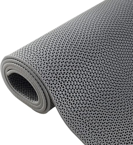 BWKJMY Alfombrilla de drenaje antideslizante de 300 x 90 cm, impermeable, para interiores y exteriores, alfombra de goma en forma de S, para piscina, cocina, baño, restaurante, jardín (gris)
