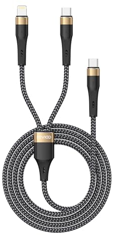 RAVIAD 60W Cable USB C a Multi Cable de Carga Rapida [1.2M], Cargador Cable 2 en 1 Cable Cargador Multiple con USB C Tipo C Lightning Cable para iPhone15/14, Galaxy S24/23, Pad ro/Mini, MacBook/Air
