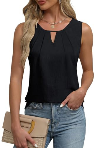 EMOTTOS Tops sin Mangas Acanalados para Mujer, Camiseta de Tirantes de Verano con Cuello en V y Cintura ceñida.(Negro-M)