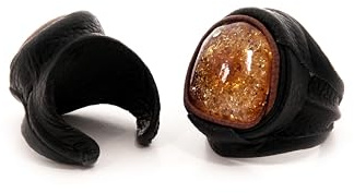 Generic Leather Ring With Baltic Amber stone/Hand Made from Polished/Certified Baltic Amber Bead (2 colors/Universal size) (Honey amber stone)
