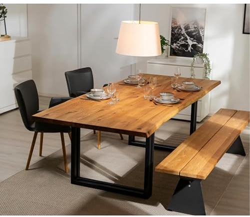 Esszimmertisch Eiche Tischplatte Massiv Holz Küchentisch D-SYN 220 x 100 x 4 cm | Eiche Natur geölt | Baumkante