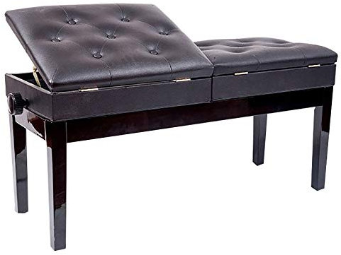 Klavierbank Aus Leder, Klavierbank Mit Stauraum, Verstellbarer Klavierhocker, Bank Für Zwei Personen, Gepolsterter Stuhl, 48–58 cm/Black