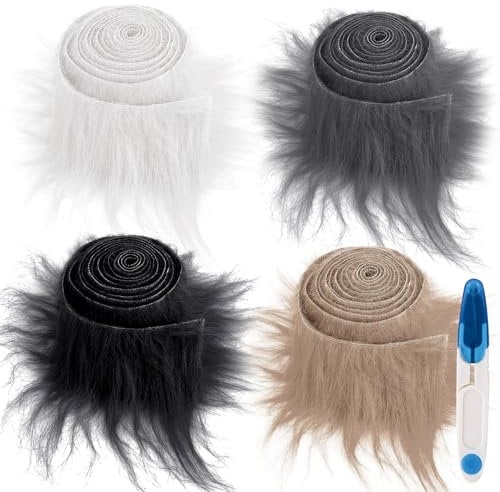 4 Stück Kunstfell Band Kunstpelz Fellstoff, Kunstfell zum Basteln, 5x150cm Kunst fell Stoff, Dekoband Plüsch Trim Stoffrolle ideal zum Basteln, Nähen, Dekorieren