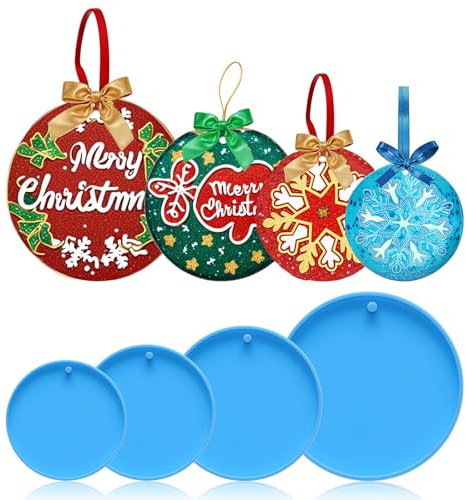 JIEYAO 4 Stück Silikonformen für Weihnachten,Silikonform Epoxidharz Formen Silikon Weihnachten Ornament Runde Anhänger Gießform für DIY Handwerk Weihnachtskugeln Weihnachtsbaum Deko Schlüsselanhänger