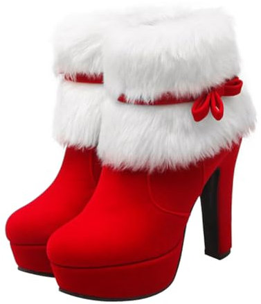 GALPADA Stivaletti Natalizi da Donna Stivaletti in Suola Antiscivolo Scarpe Invernali Lacci per Feste di Natale e Inverno