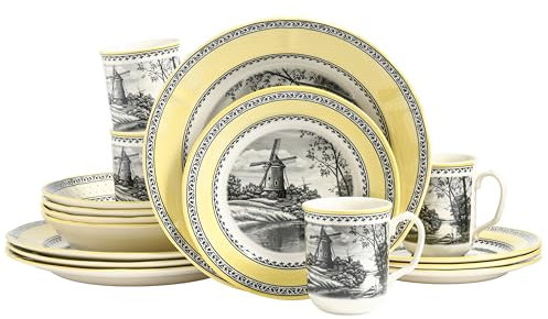 CreaTable, 24020, Serie Windmühle Gelb, 16-teiliges Geschirrset für 4 Personen, Kombiservice aus Steingut, spülmaschinen- und mikrowellengeeignet, Qualitätsproduktion