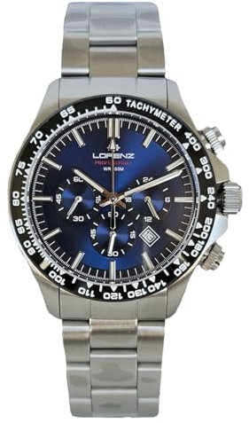 Lorenz Chrono 26175EE Herren Chronograph Quarz Edelstahl Taucher 100 Meter, silber / schwarz, Modern