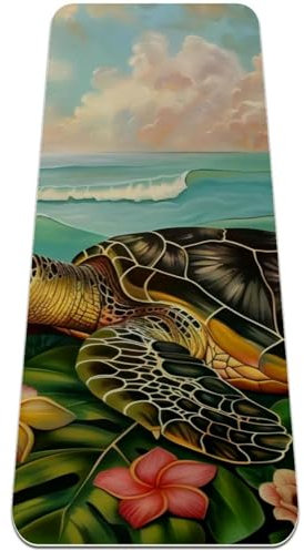 Yogamatte mit tropischer Schildkröte, rutschfest, 6 mm dick, Fitnessmatte, Yogamatten für Damen, Workout-Matten für Zuhause, Hot Yoga, Pilates und Bodentraining (L x B): 183 x 61 cm