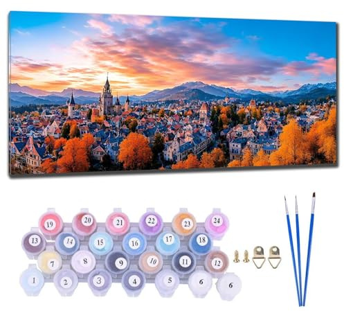 Peinture par Numéro pour Adulte, Grand Peinture Numero Adulte Paysage Kit de Bricolage numéro d'art, Kit de Peinture par Numéros pour Enfants à Partir de 6, 7, 8, 9, 10, 11 Cadeau Enfant 90x180cm D-7