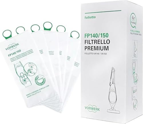 SACCHETTI ORIGINALI VORWERK FOLLETTO PER MODELLO FOLLETTO VK140-VK150 6 PEZZI (MIGLIOR PRODOTTO ORIGINALE VORWERK)