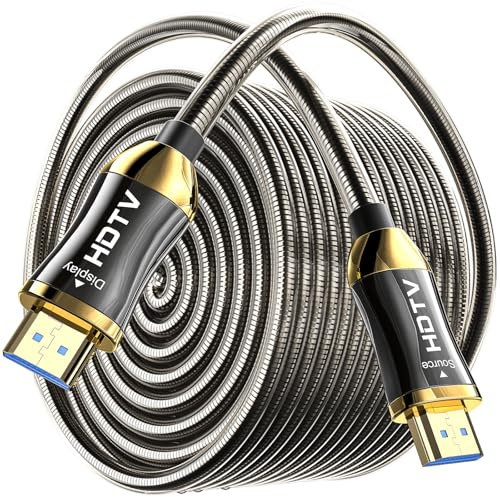 SMICEM 8K HDMI Glasfaserkabel100M,Stahlpanzerung Optisch HDMI 2.1 Kabel 48Gbps Ultra High Speed,In Wall CL3 Rated,AOC 8K@60Hz,4K@120Hz/144Hz Dynamic HDR eARC Dolby HDCP2.2 Kompatibel mit PS5,Xbox