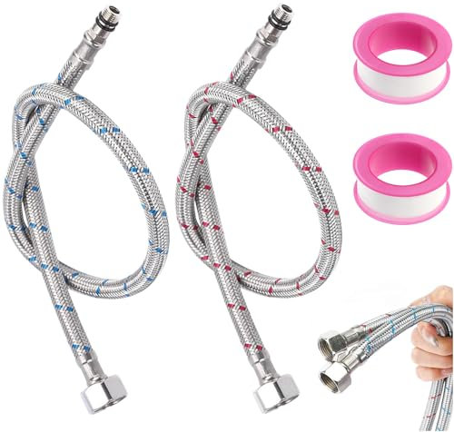 Raccordement de Flexible Robinet, G3/8 x M10 Flexible Robinet, 2 Pièces Tuyau de Raccordement Flexible Robinet, Acier inox Tressé Tuyaux,Tressé Acier Inoxydable Tuyau D'extension de Robinet