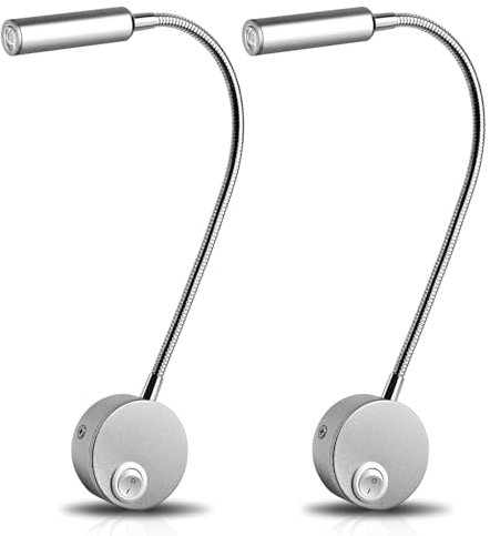 Artpad Lamparas De Mesita De Noche Pared,Juego De Dos Piezas Silver Lampara Lectura,3W,luz De Pared LED De Rotación Flexible De 360 °Adecuado Leer En El Dormitorio