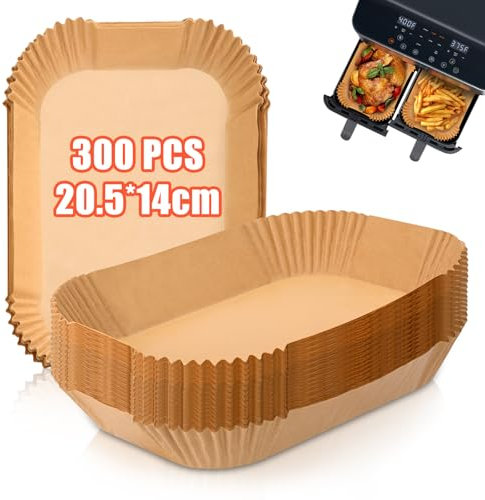300 Stück Backpapier für Heißluftfritteuse Ninja Dual, 20,5x14CM Stone TH Airfryer mit Doppelkammer Pergamentpapier Liner Kompatibel mit Ninja AF300EU AF400EU SL400EU AF500EU, Andere Heißluftfritteuse