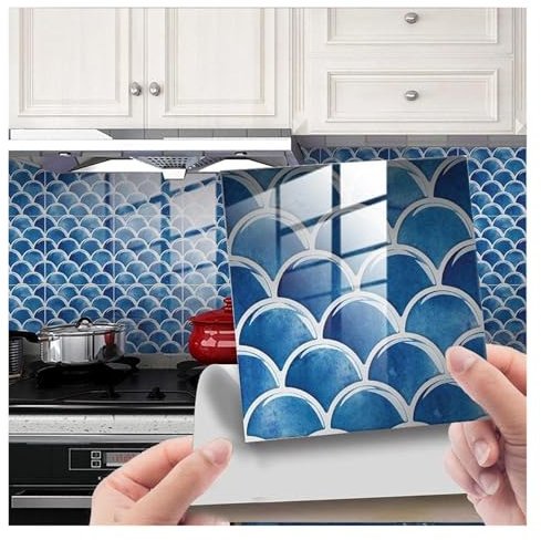 Decorative Tile Stickers,Self Adhesive Wallpaper Duck Egg Blue 10psc Kitchen for Bathroom Stick on Wall Tiles Backsplash(10x10cm)