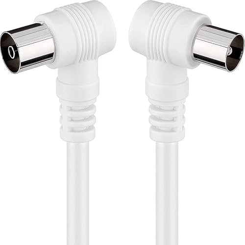 Zarivy Cable de TV de 5 m, ángulo recto, color blanco, ideal para conexiones de electrónica y optimización del espacio en instalaciones.